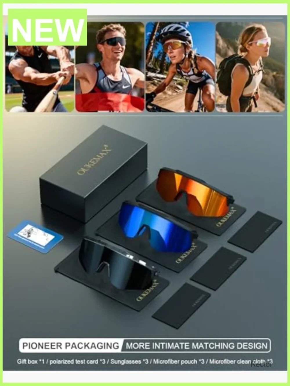 Polarized Sports Sunglasses UV400 One-Piece Lens for Running Cycling Baseball